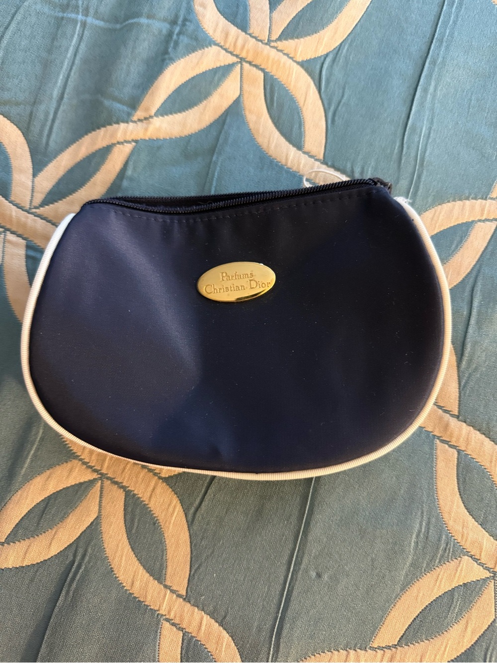 Vintage  Parfums Christian Dior Cosmetic Makeup Pouch Bag Travel Navy Half Moon